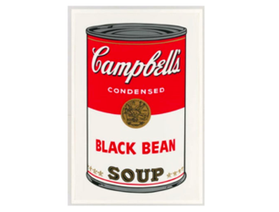 A print based on the Campbell’s soup can, one of Warhols’s works that replicates a copyrighted advertising logo.